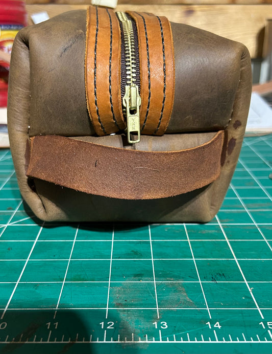 Handcrafted leather shaving kit bag with liner